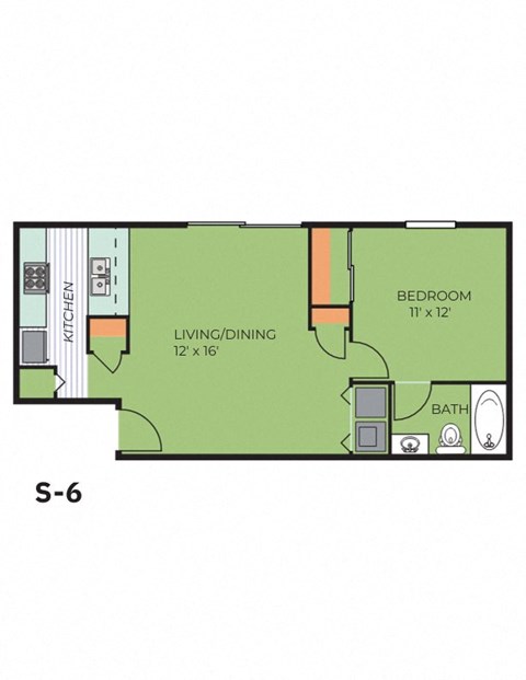 Floor plan for 1 bed, 1 bath, 549 sqft